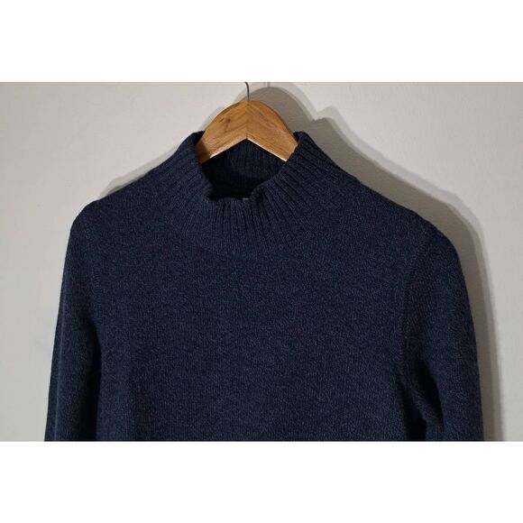 Qi cashmere sweater womens small 100% cashmere sweater blue black mockneck - Picture 3 of 8